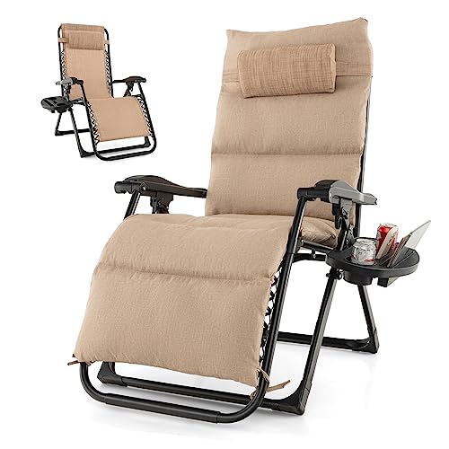 Klappbarer Zero Gravity Stuhl mit abnehmbarem Kissen, Getränkehalter und Kopfstützenkissen, verstellbare Sonnenliege, Liegestuhl, Outdoor-Liegestuhl, Gartenstühle, Camping-Sitzstütze, 200 kg von Generisch
