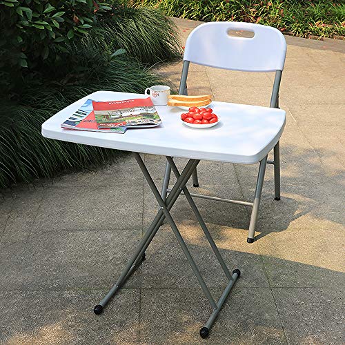 Klappbarer und verstellbarer weißer HDPE Kompakter Tisch 3 Höhen (50/62/74 cm) 76 x 50 cm Oberfläche Kunststoff Gartentisch Tragbarer Outdoor-Beistelltisch von Generisch