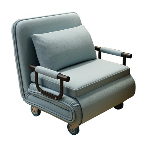 Klappbares Schlafsofa – kompaktes ausziehbares Sofa mit 6 Positionen Rückenlehne, Bremsräder, waschbarer Bezug aus Baumwollleinen, ideal für kleine Räume (Blau) von Generisch