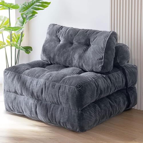 Klappbares Schlafsofa umwandelbarer Schlafsessel mit Kissen, tragbares Bodensofa Lounge für Wohnzimmer und Schlafzimmer, bequeme faltbare Matratze mit Rückenstütze, Grau Klappbares Schlafsofa umwandelbarer Schlafsessel mit Kissen, tragbares Bodensofa Lounge für Wohnzimmer und Schlafzimmer, bequeme faltbare Matratze mit Rückenstütze, Grau von Generisch