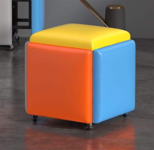 Klapphocker, 5 in 1 Multifunktions Leder mit Rollen, Tragbarer Sitzwürfel für Wohnung Wohnzimmer, Vielseitiger Fußhocker & Stuhl von Generisch