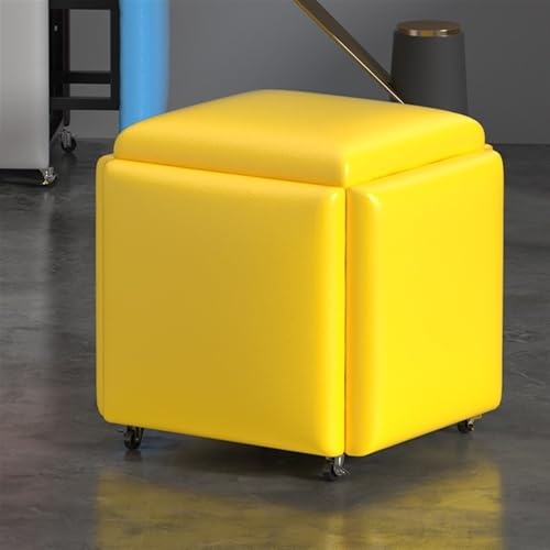 Klapphocker, 5 in 1 Multifunktions Leder mit Rollen, Tragbarer Sitzwürfel für Wohnung Wohnzimmer, Vielseitiger Fußhocker & Stuhl von Generisch