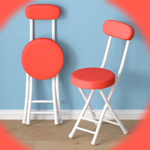 Klapphocker mit Rückenlehne, gepolsterter Küchensitz, runder Barhocker mit Fußstütze, Frühstücksstuhl für Esszimmer, Wohnzimmer, Rot von Generisch