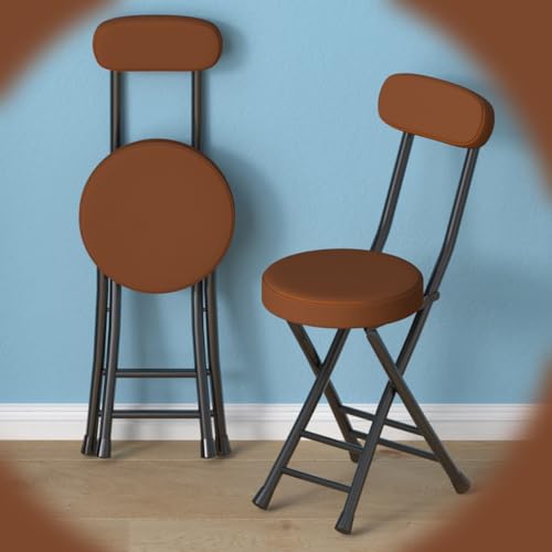 Klapphocker mit Rückenlehne und Fußstütze – gepolsterter runder Barhocker, bequemer Küchen- und Frühstücksstuhl für Esszimmer, Wohnzimmer, kompaktes platzsparendes Design (Braun) von Generisch