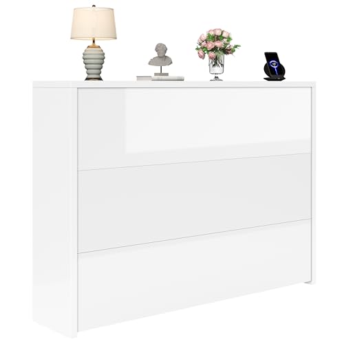 Klappschreibtisch auf Rollen - 2-in-1 Sideboard mit Ablageflächen und Kippschutz, Rollen mit Bremse, Weiß Hochglanz, 115 x 27 x 93 cm (geschlossen) von Generisch