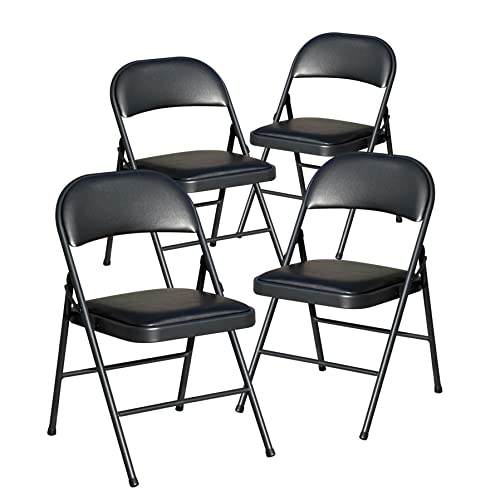 Klappstuhl, Klappstuhl, Kunstleder, Klappstuhl für Zuhause, Büro, Esszimmer, tragbarer und kompakter Metallrahmen, Klappsitz, verdickter gepolsterter Klappstuhl für drinnen und draußen, Schwarz von Generisch
