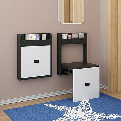 Klappstuhl zur Wandmontage, einziehbarer unsichtbarer Hocker zum Schuhwechsel, robuster Wandhocker aus Holz, 330 kg Kapazität, platzsparendes Design für Flur (Schwarz) von Generisch
