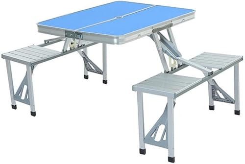 Klapptisch und Stühle für Outdoor-Camping, Verbindung aus Aluminiumlegierung, einfacher tragbarer faltbarer Picknicktisch, Größe M (Farbe: Blau) von Generisch