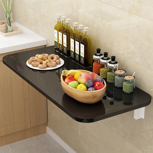 Klapptisch zur Wandmontage, platzsparender Drop-Leaf-Schreibtisch, kompaktes Wandregal für Wohnzimmer, Küche oder Büro (Schwarz, 50 x 40 cm) von Generisch