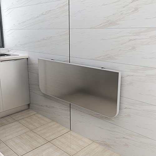Klapptisch zur Wandmontage für Küche & Home Office – platzsparender Schreibtisch mit Blättern aus Edelstahl – ideal für kleine Räume, Garage, Garten, Waschküche von Generisch