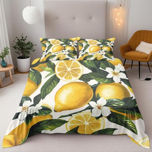 Klare Zitrone Bettwäsche 135X200Cm Kinder Junge Mädchen 3D Effekt Bettbezug Jugendliche Bettwäsche-Set Mikrofaser Bettbezug Mit Reißverschluss Und 2 Kissenbezug 80X80Cm von Generisch