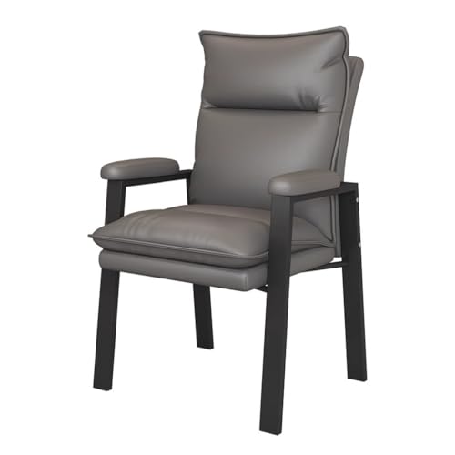 Klassischer Empfangsstuhl aus grauem Leder, Chefsessel mit gepolsterten Armlehnen, hohe Rückenlehne, Akzentsofa für Büro, modernes Metallrahmen-Design von Generisch