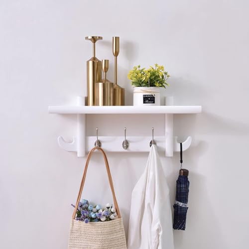 Kleiderhaken aus Holz mit Ablage – Wandgarderobe für Eingangsbereich, Küche oder Badezimmer – platzsparendes Design für Mäntel, Hüte und Accessoires von Generisch