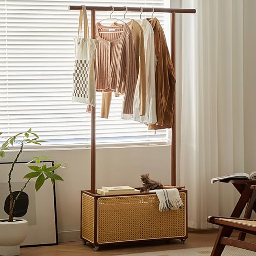 Kleiderständer aus Holz mit Rollen und Aufbewahrungskorb, freistehender Schrank-Organizer für einfache Montage, ideal für Eingang und Garderobenständer Kleiderständer aus Holz mit Rollen und Aufbewahrungskorb, freistehender Schrank-Organizer für einfache Montage, ideal für Eingang und Garderobenständer von Generisch