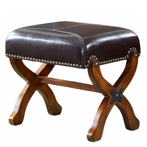 Kleine Leder Ottomane Fußstütze, Gepolsterter Quadratischer Fußhocker mit Holzbeinen für Wohnzimmer Sofa und Stuhl von Generisch