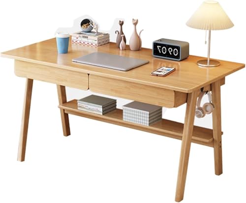Kleiner Computertisch mit 2 Schubladen, doppelseitige Haken und unteres Regal für Home Office & Schlafzimmer, Beige, 80 x 55 x 74,9 cm von Generisch