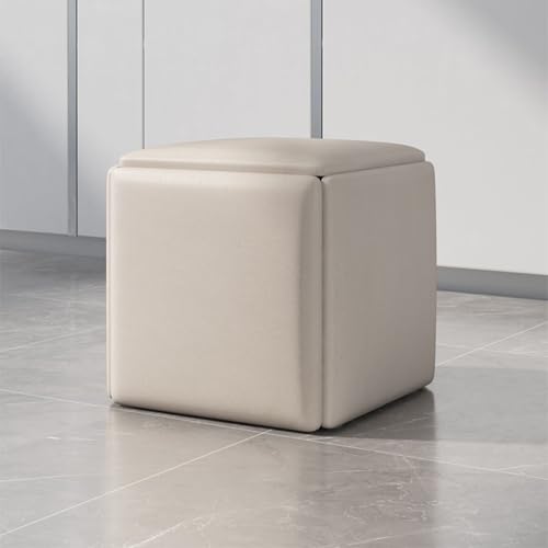 Kleiner Drehstuhl aus Leder, mit 5-in-1-Sitzhockern und ansteckbarem Sofa, perfekt für Wohnzimmer oder Schlafzimmer, gebrochenes Weiß von Generisch