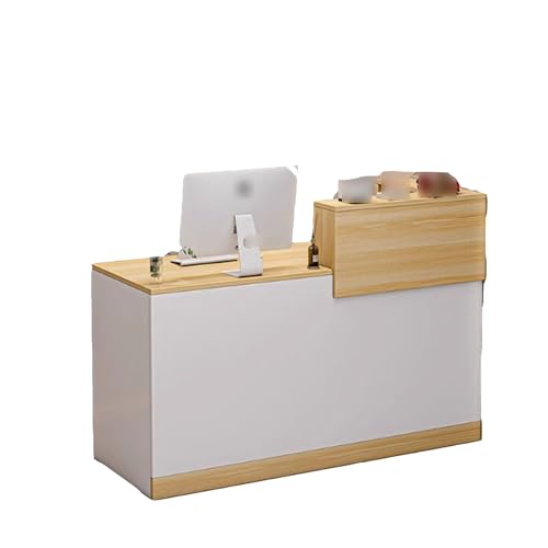 Kleiner Empfangstisch, modernes schlichtes Design, mit Schrank, einfach zu montieren, für Büro, Lobby und Schönheitssalon, Walnussholz-Finish, linke Seite, 140 cm Kleiner Empfangstisch, modernes schlichtes Design, mit Schrank, einfach zu montieren, für Büro, Lobby und Schönheitssalon, Walnussholz-Finish, linke Seite, 140 cm von Generisch