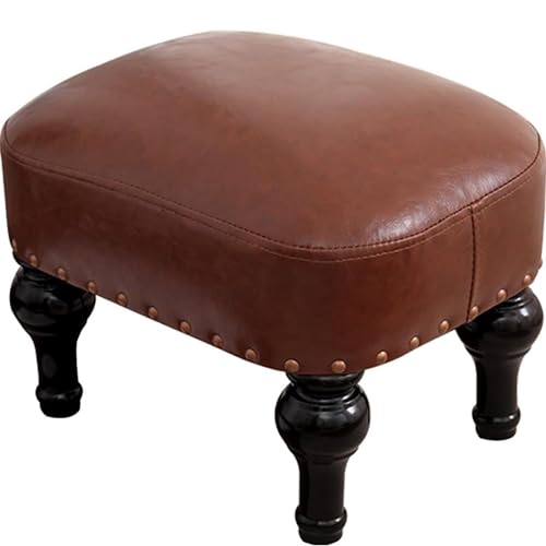 Kleiner Fußhocker aus braunem Leder – Holz-Fußstütze Hocker für Wohnzimmer, Sofa und Stuhl – stilvolle Fußstütze für Komfort und Unterstützung von Generisch