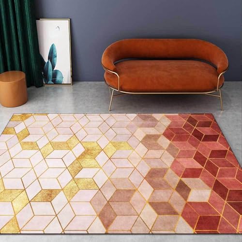 Kleiner Teppich, Wohnzimmer, Schlafzimmer, 80 x 120 cm, weicher, rutschfester Kurzflor-Teppich, Esszimmer, Loft, Nachttisch, Eingang, modern, geometrisch, abstrakt, Rot, Rosa Kleiner Teppich, Wohnzimmer, Schlafzimmer, 80 x 120 cm, weicher, rutschfester Kurzflor-Teppich, Esszimmer, Loft, Nachttisch, Eingang, modern, geometrisch, abstrakt, Rot, Rosa von Generisch