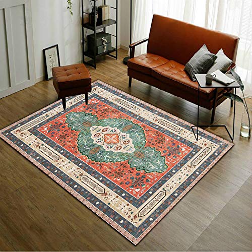 Kleiner Teppich für Wohnzimmer, Schlafzimmer, 80 x 120 cm, weicher, rutschfester Kurzflor-Teppich, Esszimmer, Loft, Nachttisch, Eingang, Retro, ethnischer Stil, geometrisch, Rot, Grün, Beige von Generisch