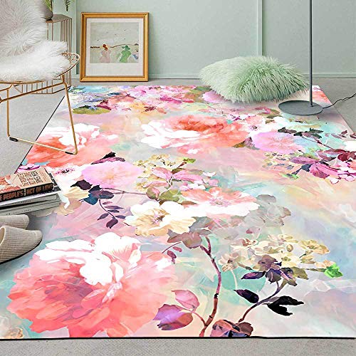 Kleiner Teppich für Wohnzimmer, Schlafzimmer, 80 x 120 cm, weicher, rutschfester Kurzflor-Teppich, Esszimmer, Loft, Nachttisch, Eingang, Retro, traditionelle Blumen, mehrfarbig, Rosa Kleiner Teppich für Wohnzimmer, Schlafzimmer, 80 x 120 cm, weicher, rutschfester Kurzflor-Teppich, Esszimmer, Loft, Nachttisch, Eingang, Retro, traditionelle Blumen, mehrfarbig, Rosa von Generisch
