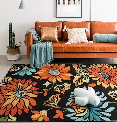 Kleiner Teppich für Wohnzimmer, Schlafzimmer, 80 x 120 cm, weicher, rutschfester Kurzflor-Teppich, Esszimmer, Loft, Nachttisch, Eingang, Retro, traditionelles Blumenmuster, mehrfarbig, Orange von Generisch