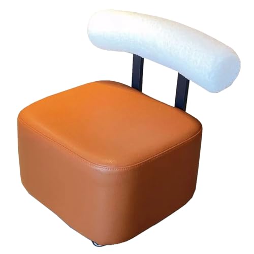 Kleiner quadratischer Ottoman-Fußhocker, Leder-Fußstütze, mit 360°-Rollen, weich gepolsterter Schminkhocker mit Rückenlehne, für Wohnzimmer, Schlafzimmer, Couch, Polstersofa-Hocker von Generisch