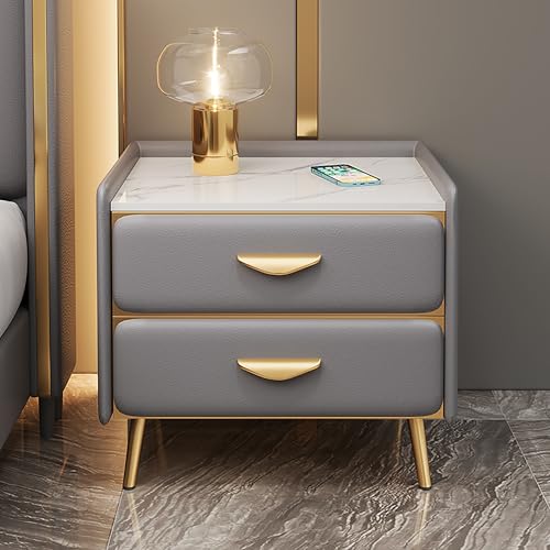 Kleiner schmaler Nachttisch mit 2 Schubladen, moderne Kommode für Schlafzimmer und Wohnzimmer, stilvoller Nachttisch, kompakter Beistelltisch für kleine Räume (Dunkelgrau, 50 Stück) von Generisch