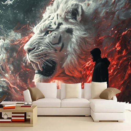 König Der Löwen 3D Selbstklebende Leinwandtapete Weißer Löwe Großes Wandbild Fototapete Poster-Tapete, Heimdekoration Für Jungen-Mädchen-Zimmer Teenager-Schlafsaal 350(B) x 245(H) cm von Generisch