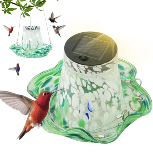 Kolibri-Futterautomat | Solarglas Kolibri-Futterspender Mit Solarleuchte | Buntglas-Solardekoration Für Garten, Rasen Und Außenbereich, Terrassen-Deko Mit Solarenergie von Generisch