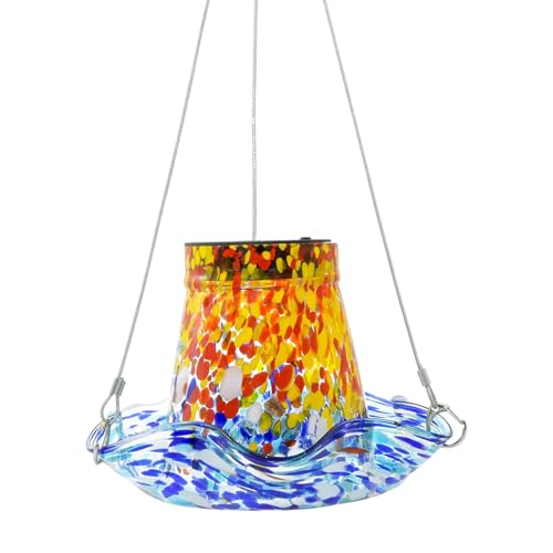 Kolibri-Futterautomat | Solarglas Kolibri-Futterspender Mit Solarleuchte - Vogelbad Gartendeko Mit Solardekoration Buntglas-Landschaftsornamente Geburtstagsgeschenk Für Damen Herren Kolibri-Futterautomat | Solarglas Kolibri-Futterspender Mit Solarleuchte - Vogelbad Gartendeko Mit Solardekoration Buntglas-Landschaftsornamente Geburtstagsgeschenk Für Damen Herren von Generisch