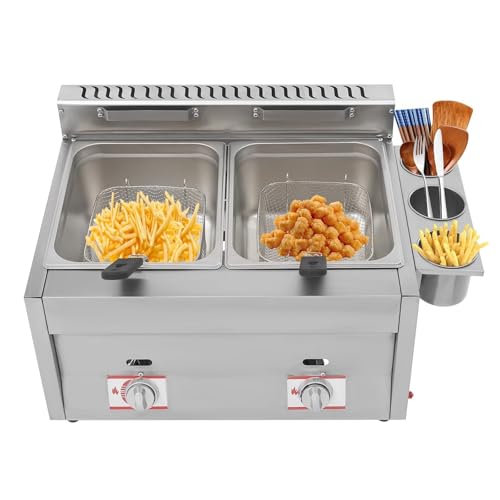 Kommerzielle Doppeltank-Fritteuse, Edelstahl, mit Korb und Deckel, ideal für Restaurants und Snackläden, zum Kochen von Pommes, Hühnerflügeln, Fisch Kommerzielle Doppeltank-Fritteuse, Edelstahl, mit Korb und Deckel, ideal für Restaurants und Snackläden, zum Kochen von Pommes, Hühnerflügeln, Fisch von Generisch