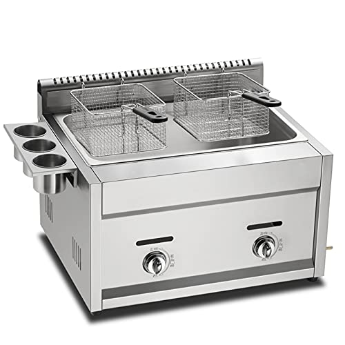 Kommerzielle Fritteuse Gas, Arbeitsplatte Professional mit 2 Körben und Deckel, einstellbare Feuerkraft, 304 Edelstahl, für Pommes Frites, Donuts, Fisch Kommerzielle Fritteuse Gas, Arbeitsplatte Professional mit 2 Körben und Deckel, einstellbare Feuerkraft, 304 Edelstahl, für Pommes Frites, Donuts, Fisch von Generisch