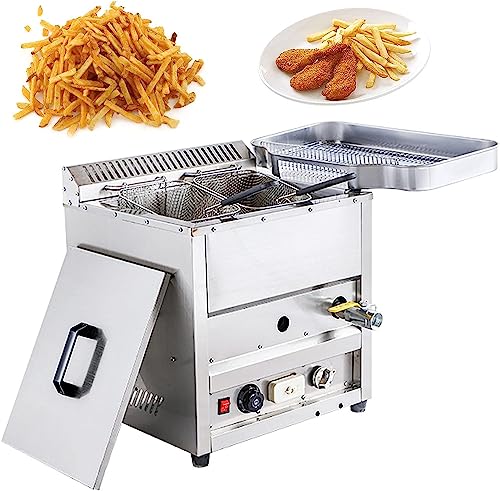Kommerzielle Gasfritteuse – Propan-Gasfritteuse mit Temperaturregelung, Edelstahltank und Korb, große Kapazität, Tischfritteuse von Generisch