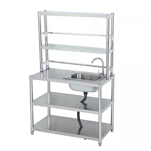 Kommerzielle Küchenspüle, multifunktionales Bäckerregal mit 5 Ablagen, große Kaffee-Bar-Station für den Innen- und Außenbereich (130 x 50 x 159 cm), robustes, platzsparendes Design von Generisch