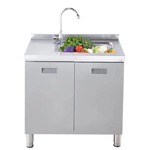 Kommerzielle Küchenspüle aus Edelstahl mit drehbarem Wasserhahn, robustes Einzelbecken und Abtropffläche, ideal für Innen- und Außenbereich, 304 Grad Design. von Generisch