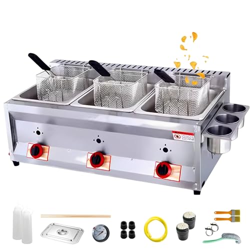 Kommerzielle LPG-Gas-Fritteuse mit 2 Tanks mit 10 L x 2/3 Korb und Deckel, Edelstahl, große Kapazität, Propan, LPG mit Metallrohr, für Pommes Frites, Zuhause, Küche, Restaurant Kommerzielle LPG-Gas-Fritteuse mit 2 Tanks mit 10 L x 2/3 Korb und Deckel, Edelstahl, große Kapazität, Propan, LPG mit Metallrohr, für Pommes Frites, Zuhause, Küche, Restaurant von Generisch