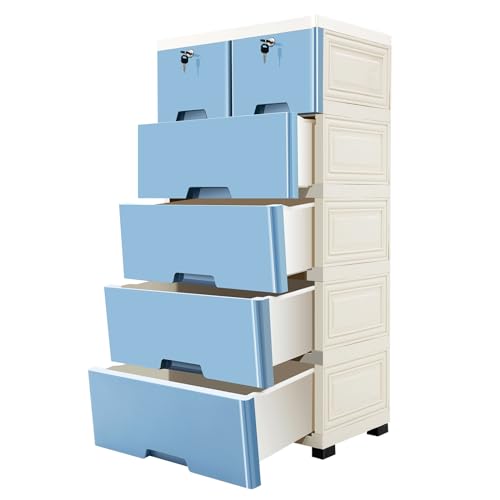 Kommode Aufbewahrungsschrank mit 6 Schubladen und 4 Rollen für Schlafzimmer oder Wohnzimmer, 50 x 35 x 102 cm von Generisch