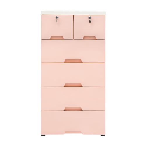 Kommode Aufbewahrungsschrank mit 6 Schubladen und 4 Rollen für Schlafzimmer oder Wohnzimmer, 50 x 35 x 102 cm von Generisch