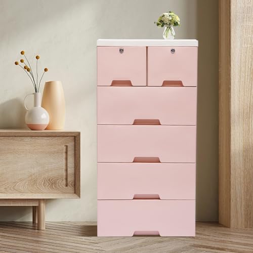 Kommode Freistehende Kunststoff Kommode mit 6 Schubladen mit 4 Rollen, 50 x 35 x 102 cm, Rosa/Blau Kommode Freistehende Kunststoff Kommode mit 6 Schubladen mit 4 Rollen, 50 x 35 x 102 cm, Rosa/Blau von Generisch