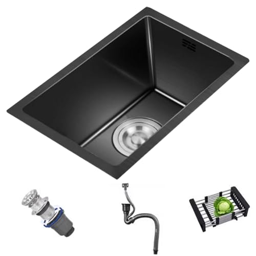 Kompakte Edelstahl-Küchenbarspüle, Einzelschüssel, integriertes Waschbecken für Restaurants und Studios, Mini-Gemüsewaschen mit Ablaufrohr (50 x 40 x 20 cm) von Generisch