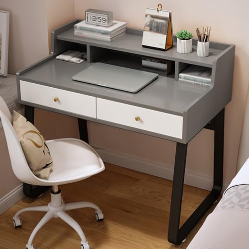 Kompakter Computertisch mit 2 Schubladen & Aufbewahrungsregalen, Büroschreibtisch für Zuhause & kleine Räume, Gaming Workstation von Generisch