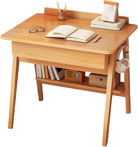 Kompakter Home-Office-Schreibtisch mit Schubladen und Regalen, moderner Schreibtisch-Arbeitsplatz, 59,9 cm L x 49,5 cm B, stilvoller Arbeitstisch in natürlicher Oberfläche von Generisch