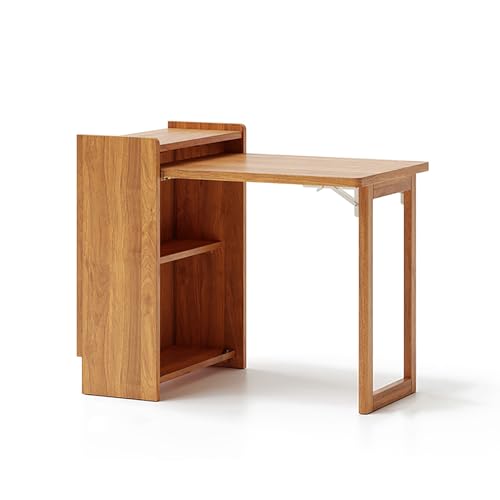 Kompakter Klapptisch aus Massivholz mit Bücherregal, 2 Ablagen, multifunktional, platzsparender Esstisch & Home-Office-Arbeitsplatz für kleine Räume Kompakter Klapptisch aus Massivholz mit Bücherregal, 2 Ablagen, multifunktional, platzsparender Esstisch & Home-Office-Arbeitsplatz für kleine Räume von Generisch