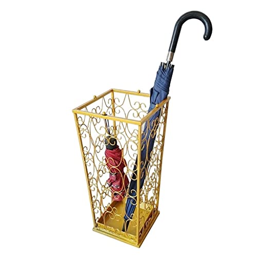 Kompakter Schirmständer aus Eisen für Zuhause, hohles Design mit 4 Haken und abnehmbarem Tablett (Gold) – stilvolle platzsparende Lösung für den Eingangsbereich von Generisch