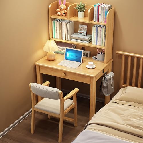Kompakter Schreibtisch aus Massivholz mit Stall, moderner Schreibtisch mit Schubladen und Bücherregal, PC-Arbeitsplatz für kleine Räume, Heimbüro-Möbel, 99,1 x 61 x 129,5 cm, Gelb von Generisch
