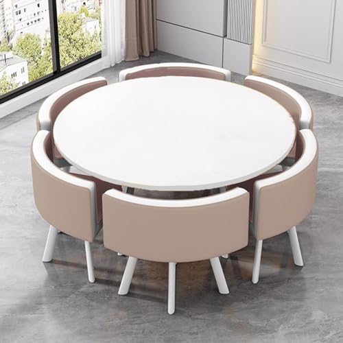 Kompaktes 7-teiliges Esstisch-Set mit 6 Stühlen für Geschäftsküche, platzsparende MDF-Schreibtisch, Khaki-Farbe von Generisch