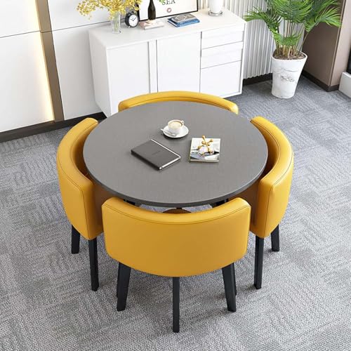 Kompaktes rundes Esstisch-Set mit 4 Stühlen, platzsparendes Design für Büro- und Empfangsbereiche, perfekt für kleine Räume, 80 cm Durchmesser Kompaktes rundes Esstisch-Set mit 4 Stühlen, platzsparendes Design für Büro- und Empfangsbereiche, perfekt für kleine Räume, 80 cm Durchmesser von Generisch