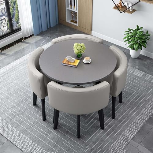 Kompaktes rundes Esstisch-Set mit 4 Stühlen, platzsparendes Design für Esszimmer, Büro oder Empfangsbereich, stilvoll und funktional, 90 cm (35,4 Zoll) von Generisch
